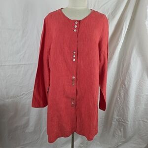 Richard Malcolm Shirt Womens 1X Coral Red Irish Linen Tunic Resort Lagenlook